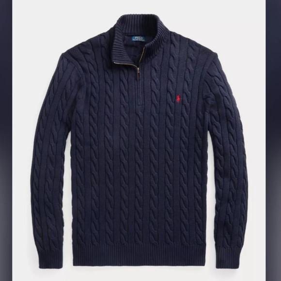 POLO Ralph Lauren Men's Blue 100% Cotton Cable Knit Quarter Zip Sweater Size XLT - Picture 4 of 11